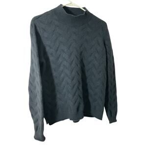 Orvis Sweater Womens Large 100% Cashmere Dark Gray Pullover Knit Mock Neck